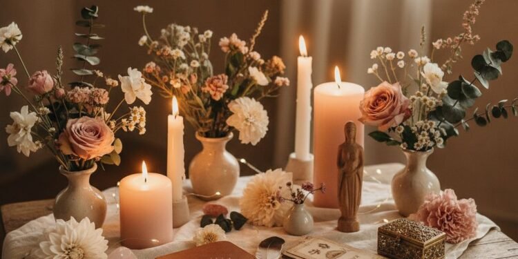 spiritual meaning of birthdays with candles flowers and soft golden light